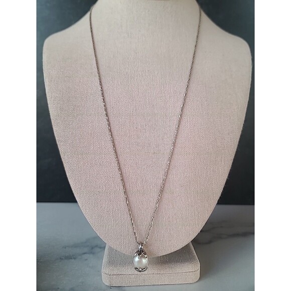 Honora 925 Sterling Silver Real Pearl Floral Pendant Necklace Vintage - Picture 4 of 11